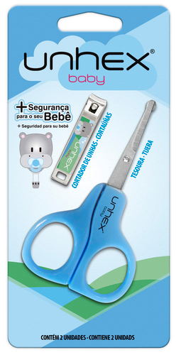TESOURA E CORTADOR P/ UNHAS UNHEX BABY AZUL MERHEJE